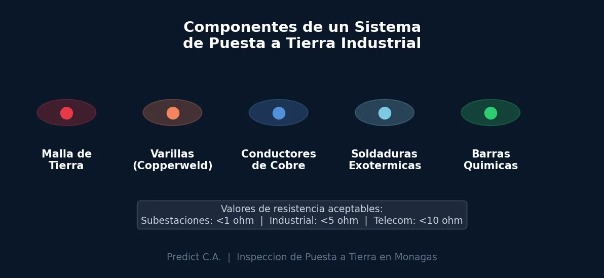 Componentes de un sistema de puesta a tierra industrial